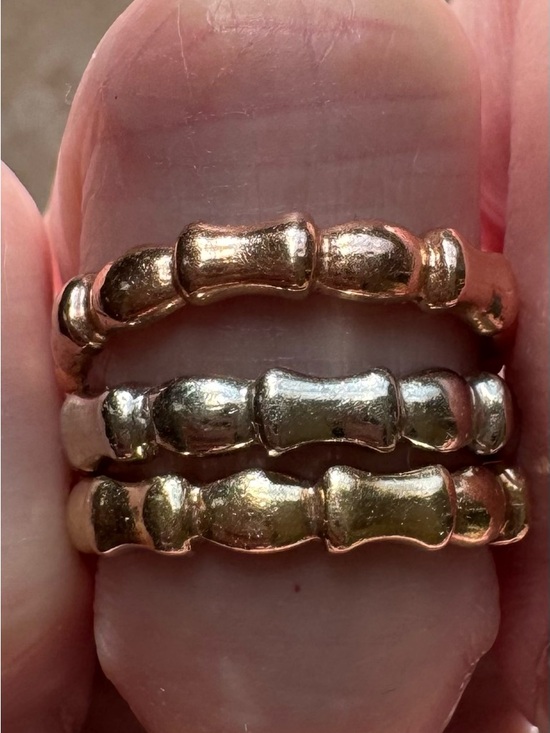 Three Real Gold-Tone Bamboo Stackable Ring Set - Women Jewelry - Picture 2 of 3